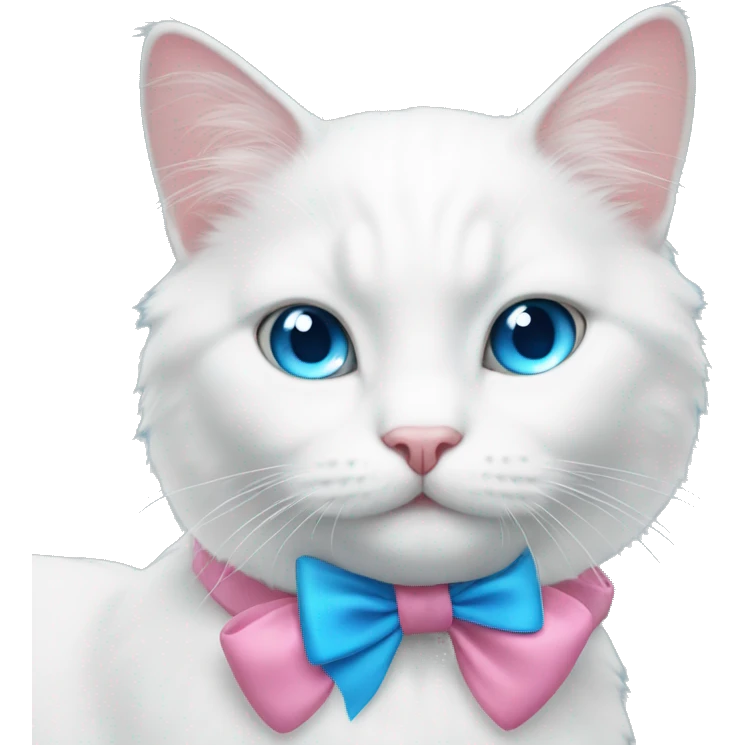 white cat with a pink bow and blue eyes emoji