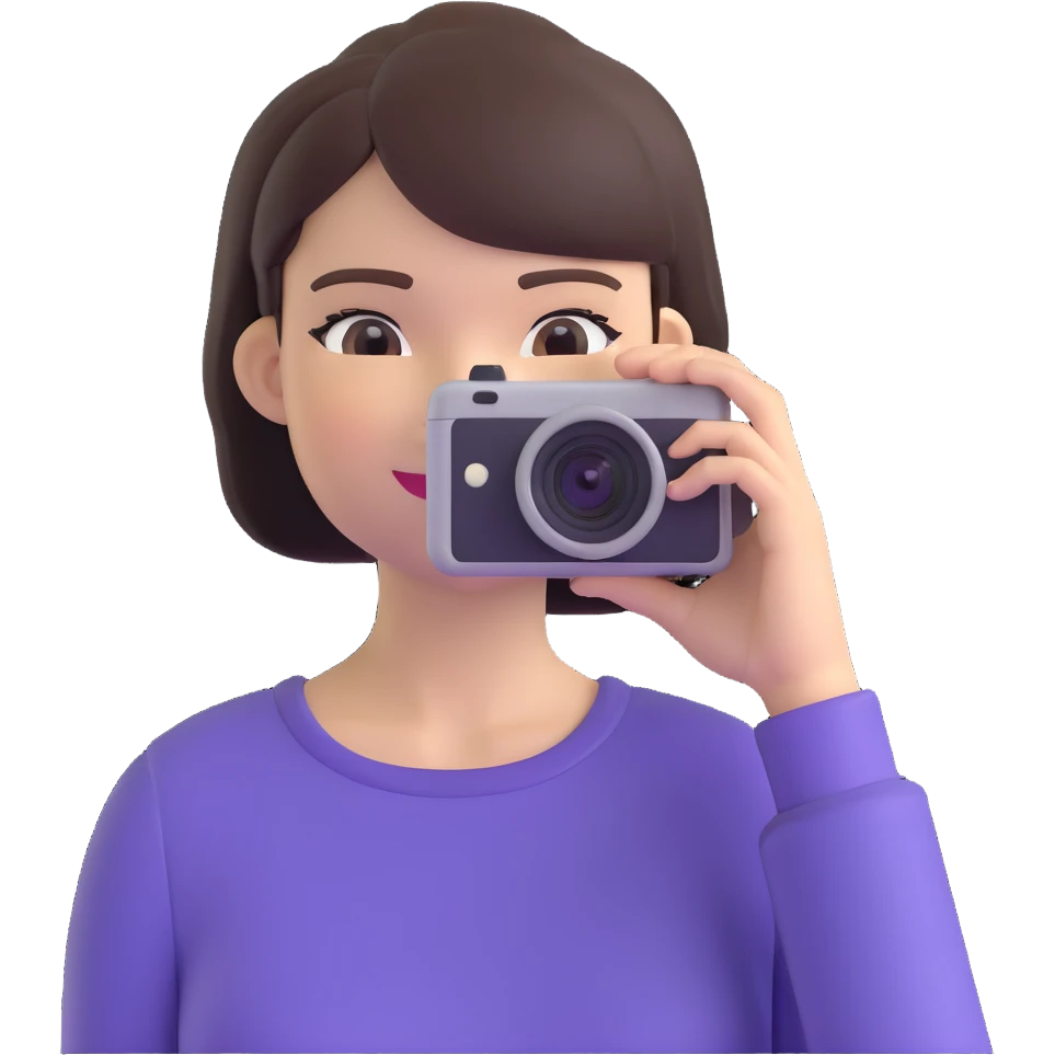 beautiful young lady with short straight hair taking a photo, upper body view emoji