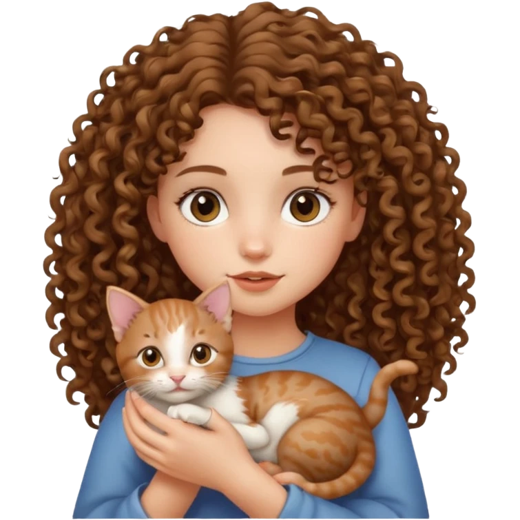 Девушка с кудряшками держит котика  emoji