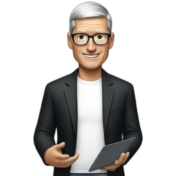 tim cook with a black macbook pro emoji