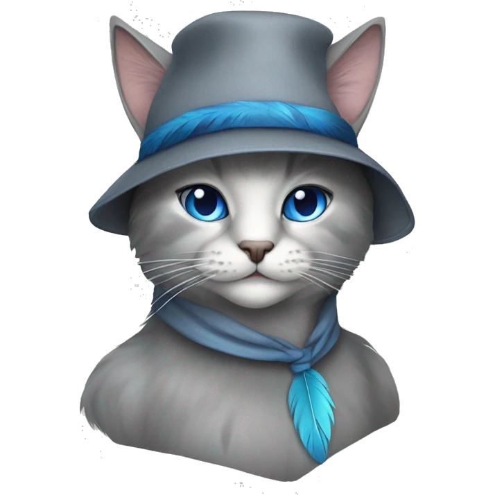 Anthro grey cat blue eyes hat with feather emoji