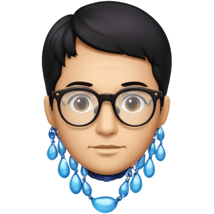 make a guy from portugal that has glasses and has a good jawline and a little masculine and black hair that spreads to the sides and make him glossy and shiny emoji