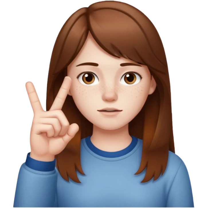Pale young teenager with brown hair giving middle finger emoji
