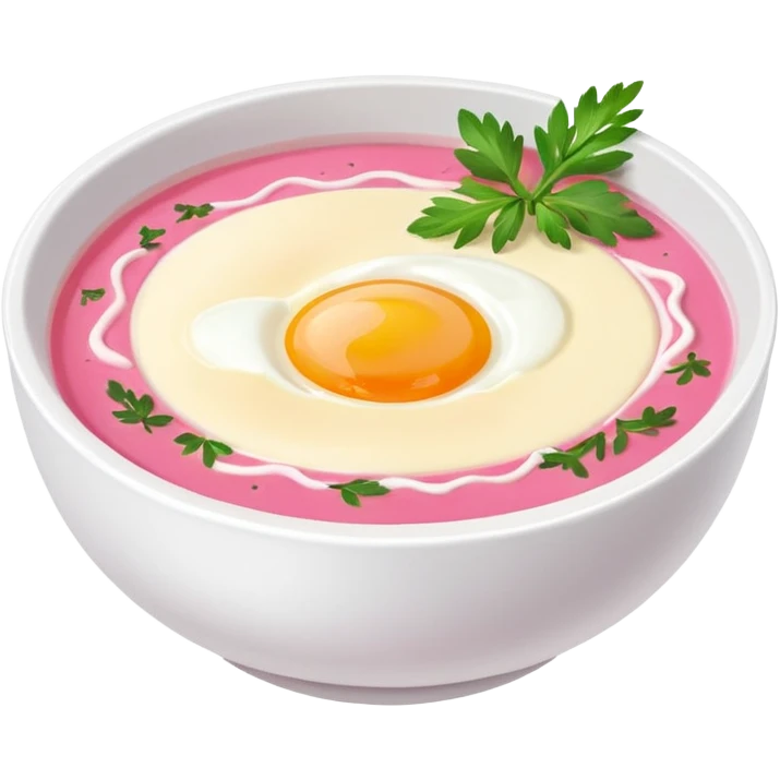 Lithuanian pink cold soup with half cut egg in the middle  emoji