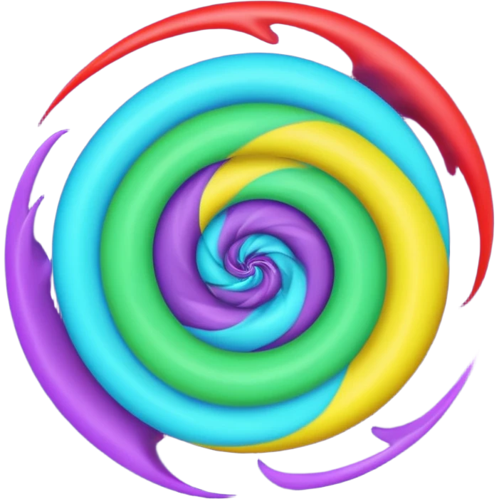 Circular emoji, neon tornado vortex, glowing spiral, blue green outer, purple core, red arc, yellow base emoji