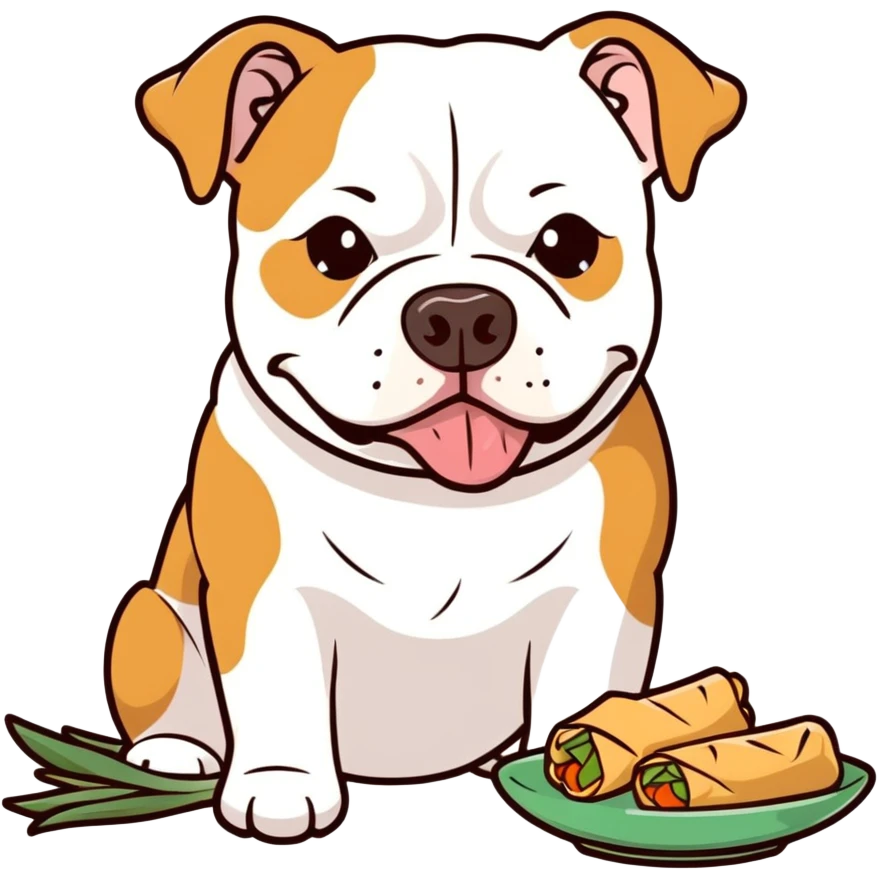 Staffordshire bully eating spring rolls  emoji
