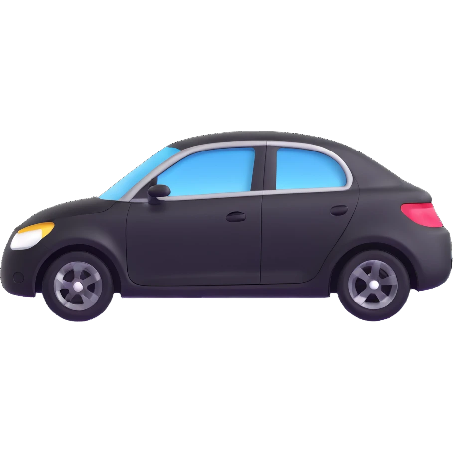 matte black minimalist car icon with a fine silver outline, subtle rod or hook tool touching a visible dent, simple and clean, focus on dent repair emoji