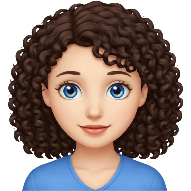 a girl with dark brown curly hair and blue eyes emoji