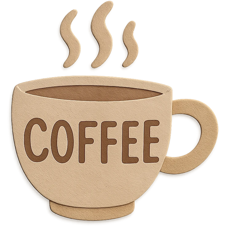pastel brown coffee label sticker shapes, hand-drawn style, transparent background emoji