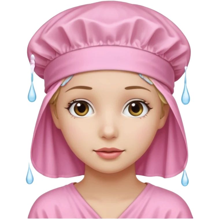 pretty girl wearing a light pink shower cap emoji