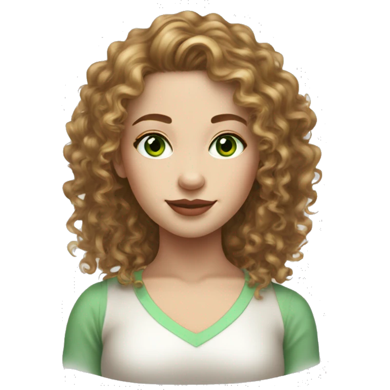 white skin woman ruby long curly hair green eyes white top emoji