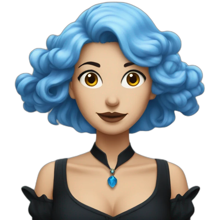 Blue-haired witch in black full skirt emoji