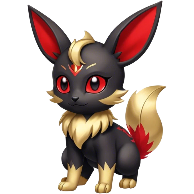 Cute cool black red animal Eeveelution-Fakemon-hybrid, full body, gold markings emoji