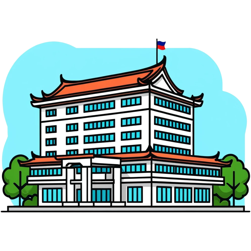 Bangkok hospital with traditional Thai roof details and modern medical facility emoji