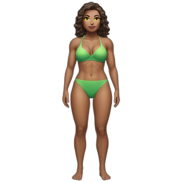 Slim-thicc Caucasian woman bikini superhero pose (beach body) lower body emoji