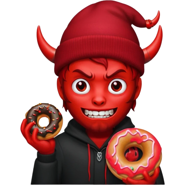 devil wearing beanies holding donut emoji