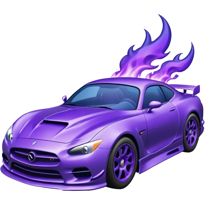 Purple car drifting with navy blue flames coming out of the rear tires. emoji