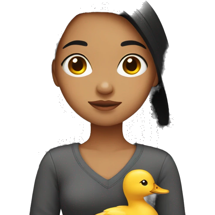 girl hold a duck, black hair emoji