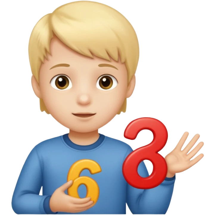 A Lil kid holding 6 7 on emoji