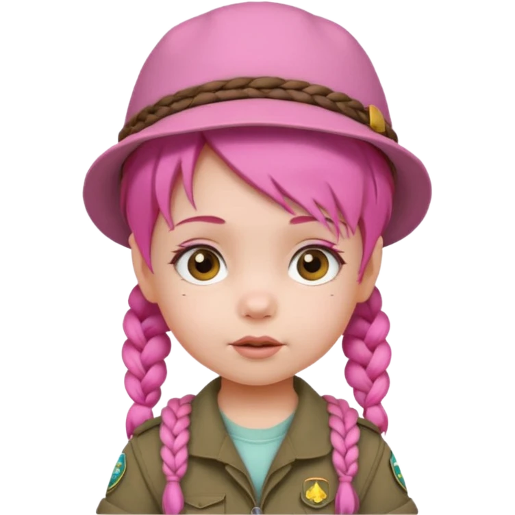 very small baby scout girl with pink hair and scout hat and braids emoji