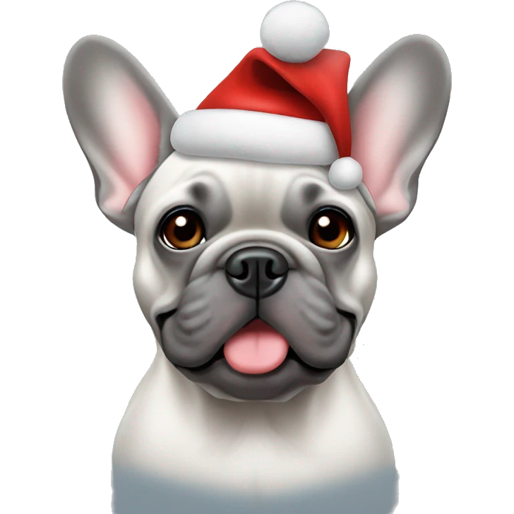 Grey French bulldog with Santa hat emoji