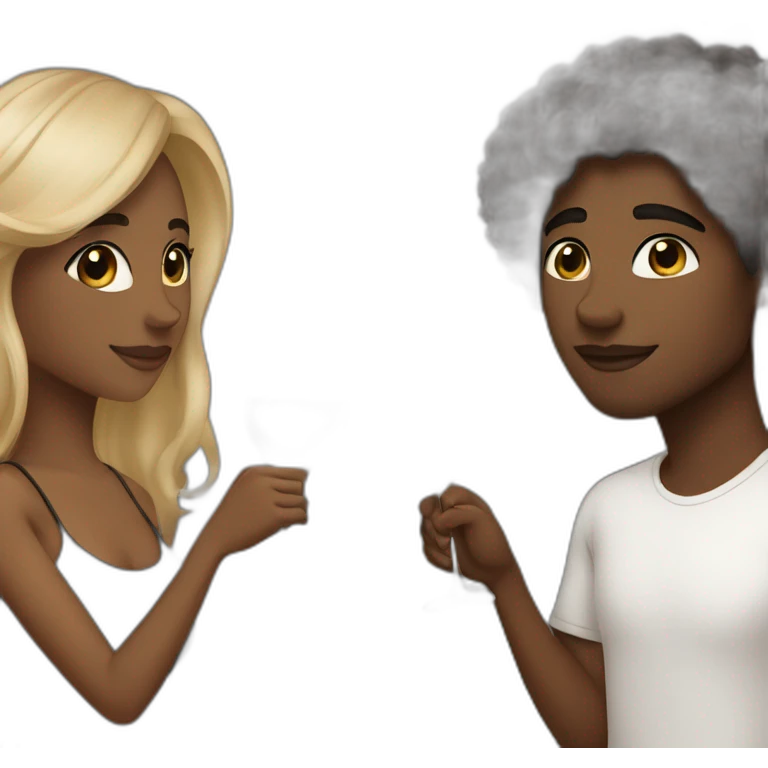 A black female with brown eyes and blond medium long hair and a black male with brown eyes and black hair low fade, they toast to each other with a glass of white wine. emoji