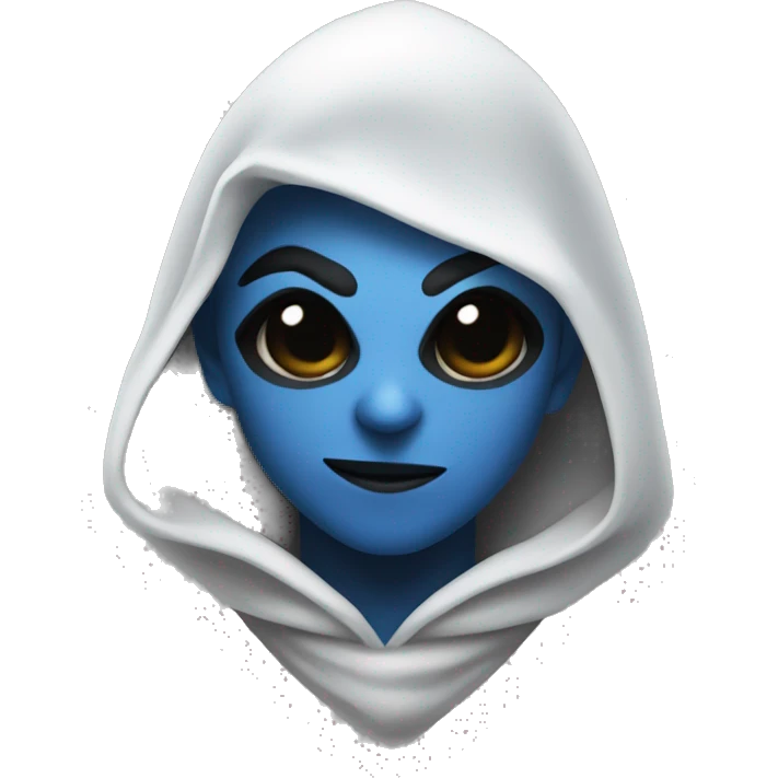 drow face thief with blue skin, white hair, black hood emoji