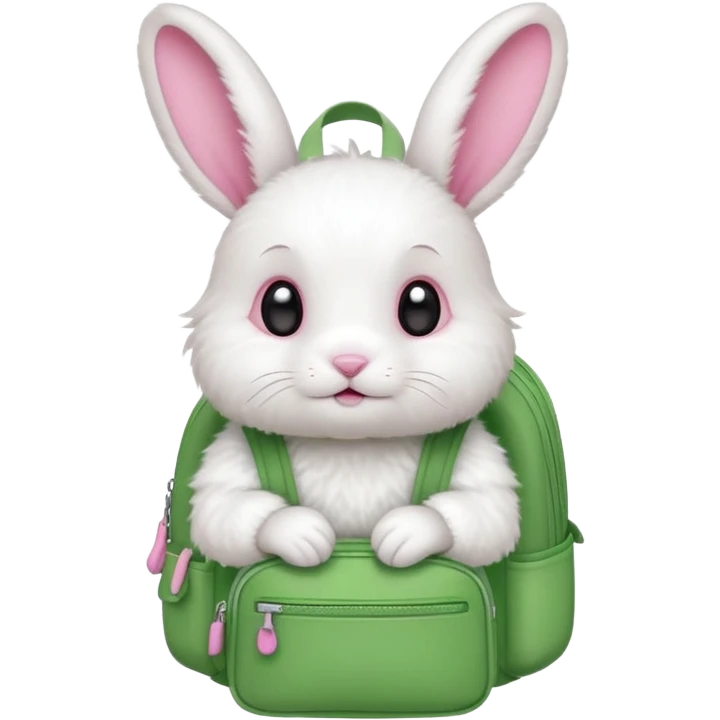 baby white rabbit wear green backpack emoji