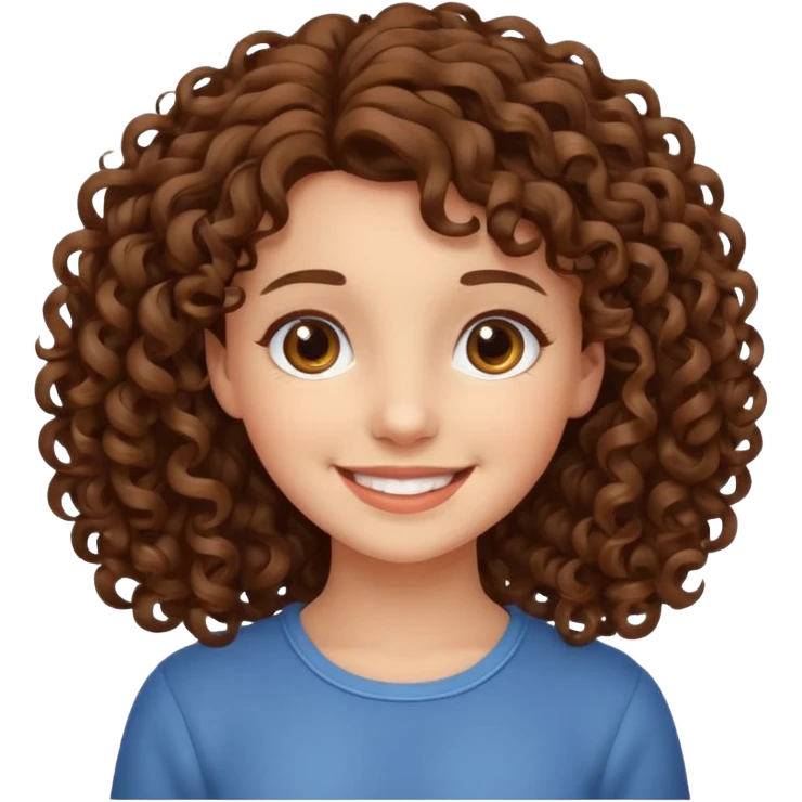 cute brown haired girl with curly hair and bright smile emoji