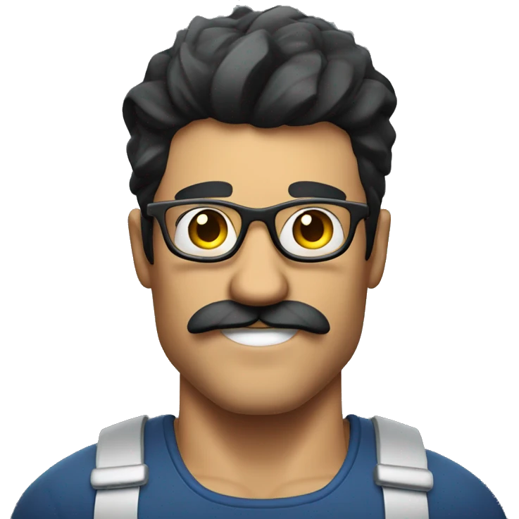 muscular male taking selfie dark hair moustache glasses emoji