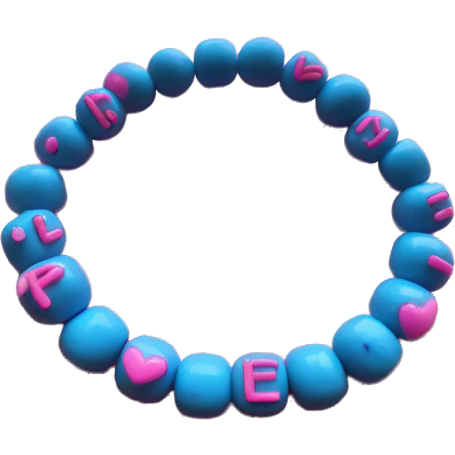 Bracelet made of pink and blue beads with beads that spell out Rave Life emoji
