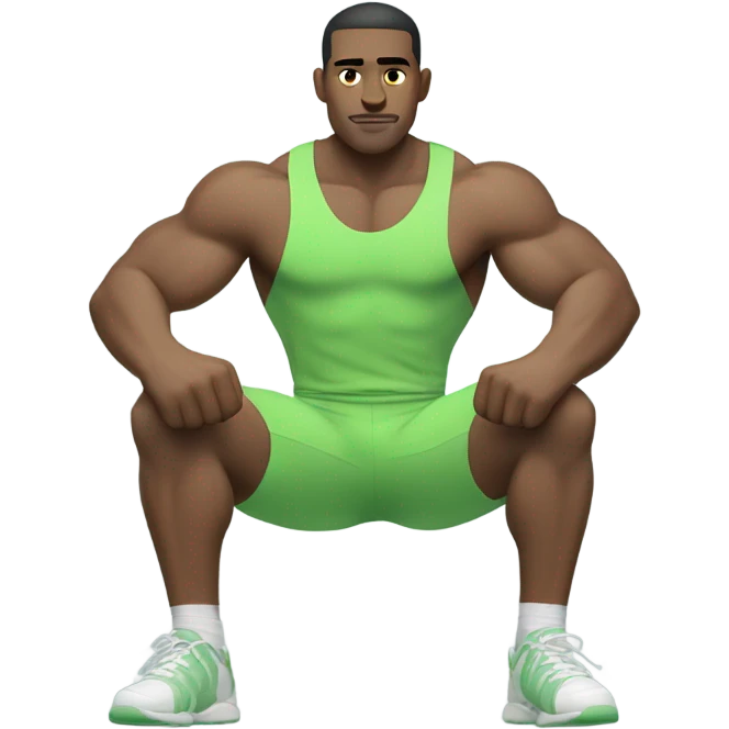 sport man sit showing muscles in light green clothes emoji