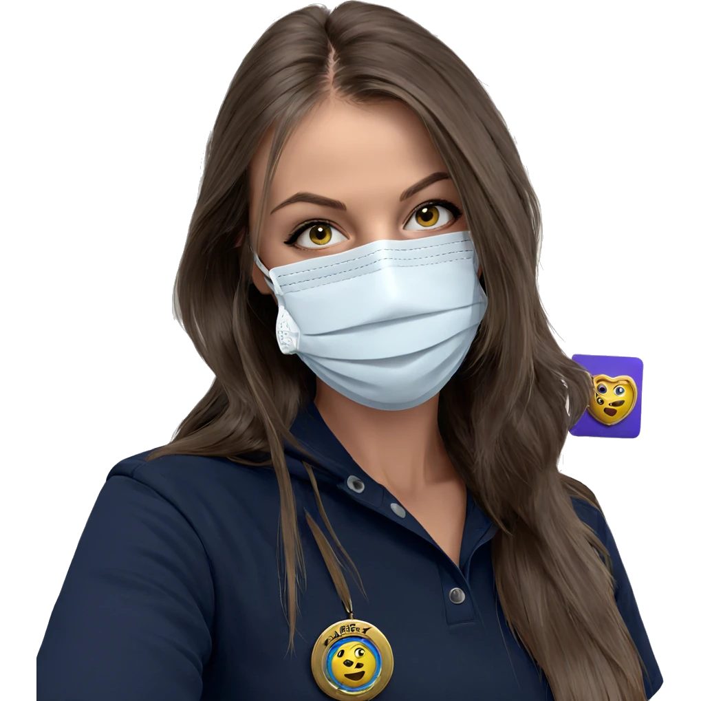 girl in mask with badge emoji