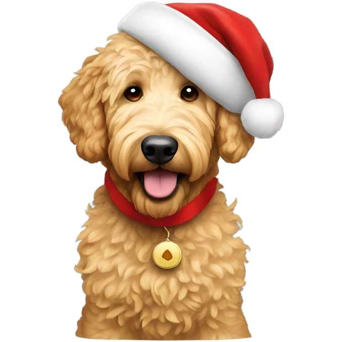 Golden doodle in a Santa hat emoji