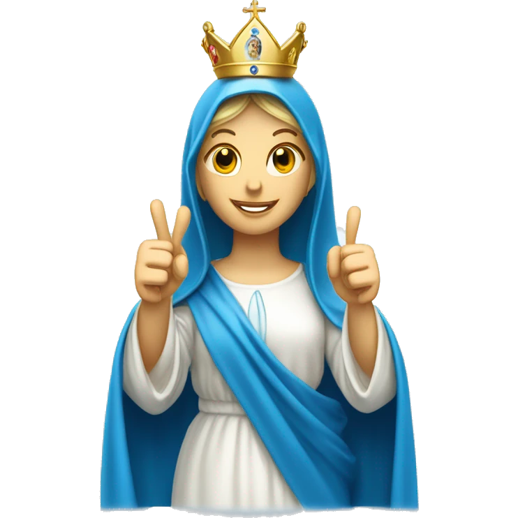 blessed virgin mary thumbs up, with blue veil, with crown, with halo, catholic emoji