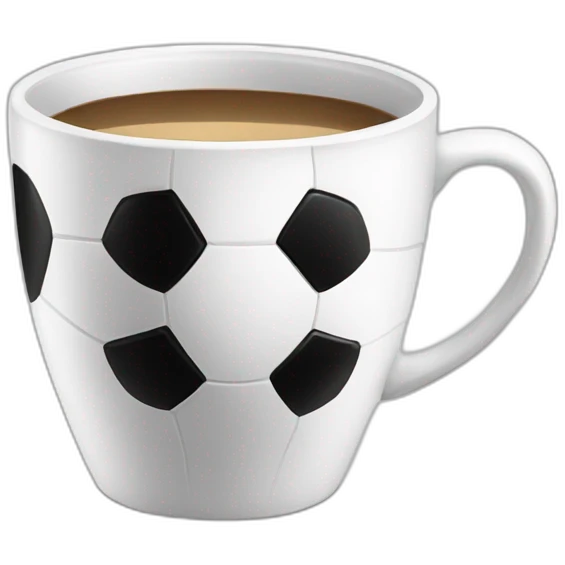 White coffee cup with black soccer emoji