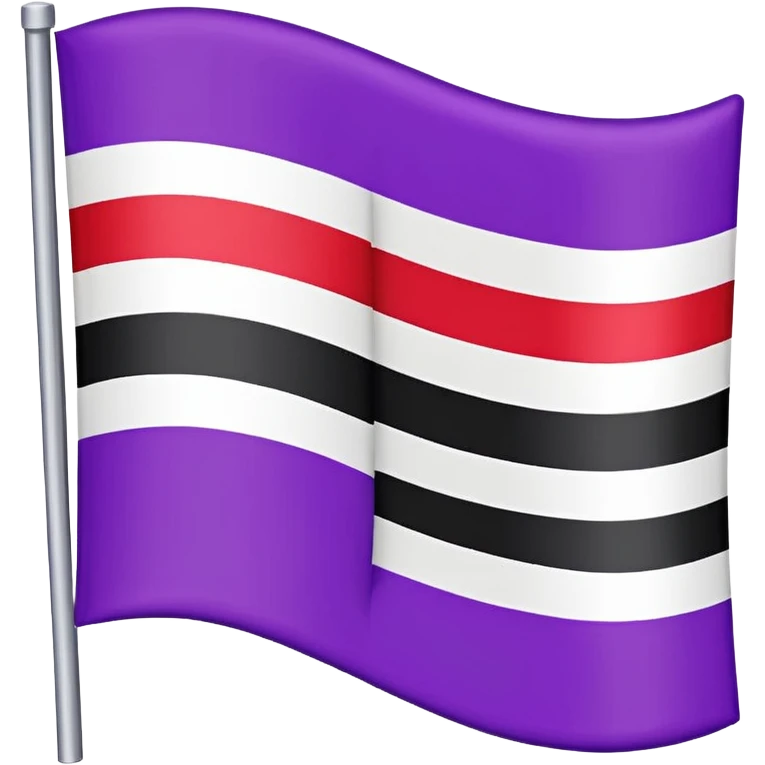 The emoji of a flag with three horizontal sections. The top is black, the middle is white, and the bottom is split in half. The bottom left is purple, and the bottom right is red emoji