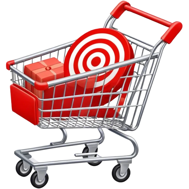 Red shopping cart with a target  emoji