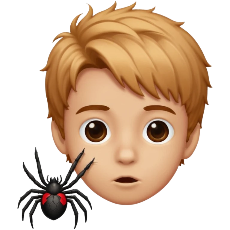 A boy's face with the features of a spider blowing a kiss emoji