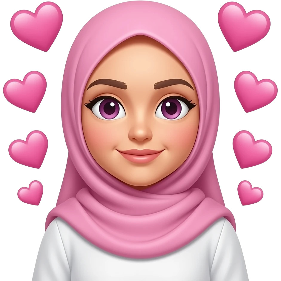 pale pink loving hijabi baddie, pretty, wide smile, don't change the outfit, with many heart emoji emoji