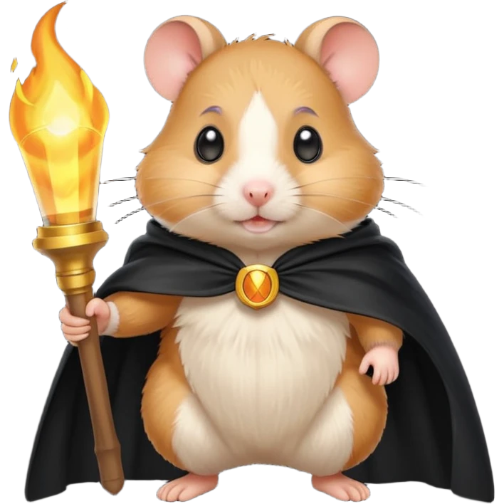 hasmter holding torch with black cape emoji