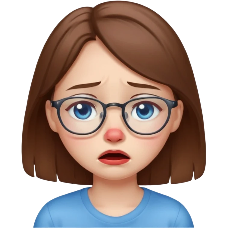 cute brwonhear girl with blue eyes and glasses is  crying emoji