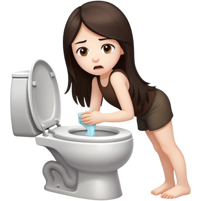girl with long dark brown hair and pale skin vomits into a toilet emoji