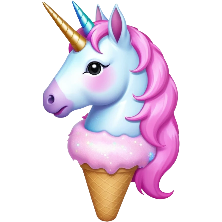 Unicorn eats a pink Glitter icecream emoji