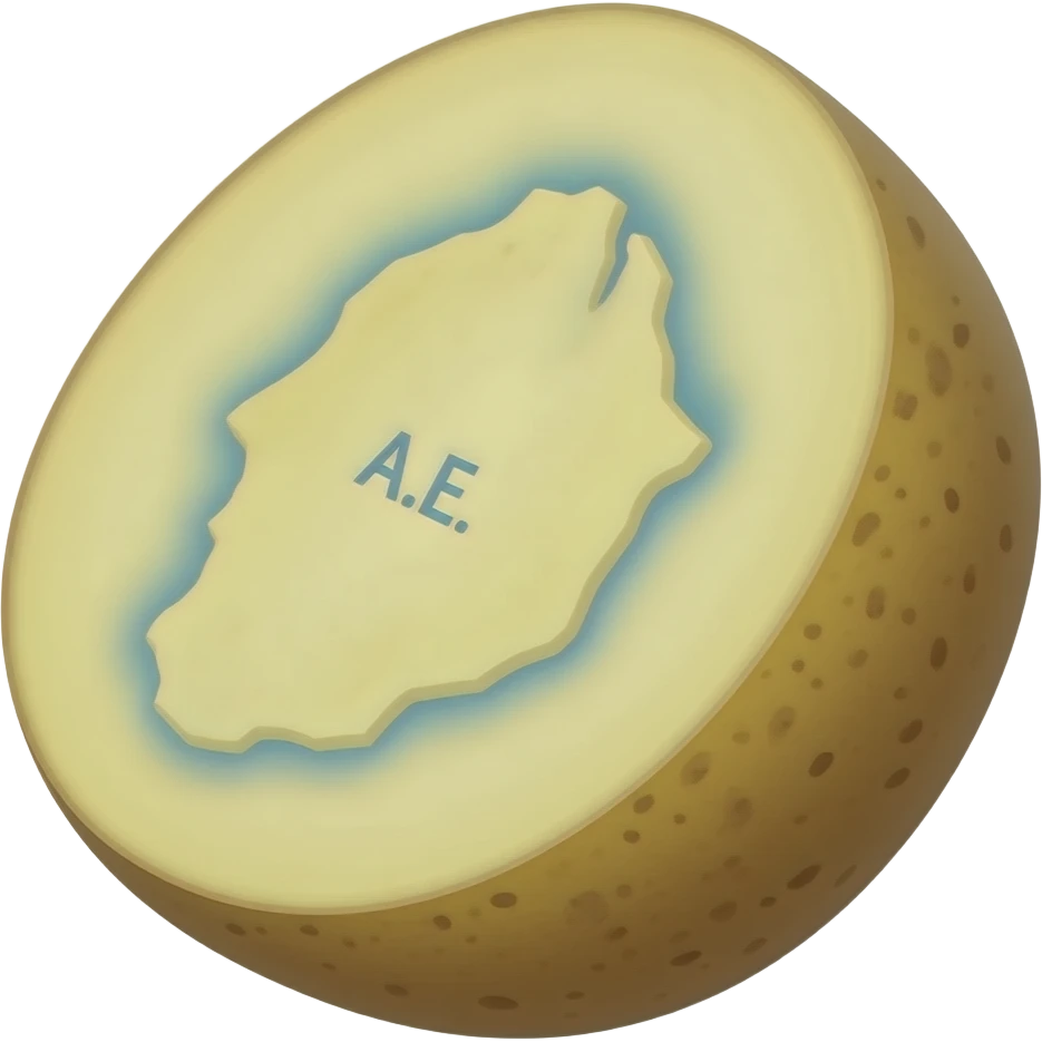 Half potato with the A.E. map on the cut surface emoji