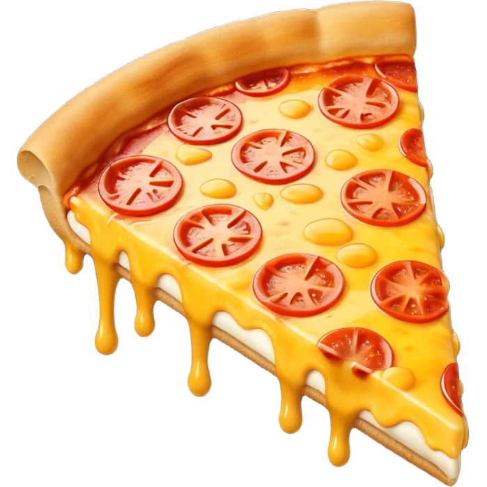 A cute 3D emoji-style pizza slice with glossy finish, thick melted cheese, golden crust, vibrant toppings, smooth cartoon design, soft lighting, clean background, high-quality modern emoji look. emoji