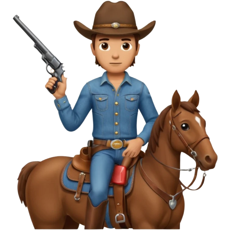 A cowboy that is holding a gun and and having a horse inside emoji