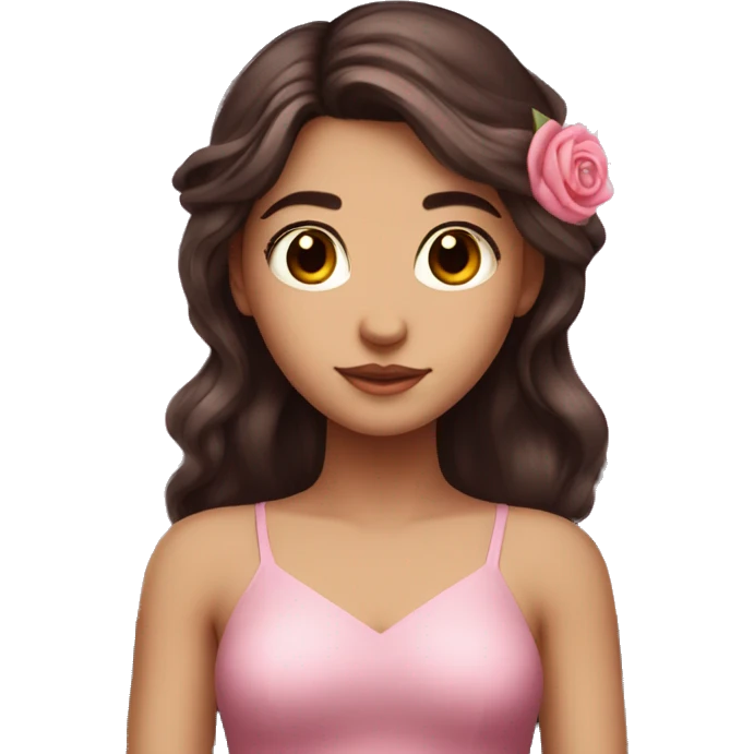 Beautiful, rose, fairy, pink, long dark brown hair, big wings, fair skin emoji