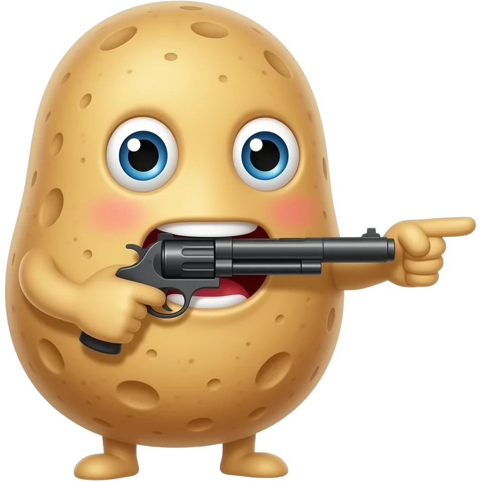 Potato character  pointing barrel of gun in its mouth emoji