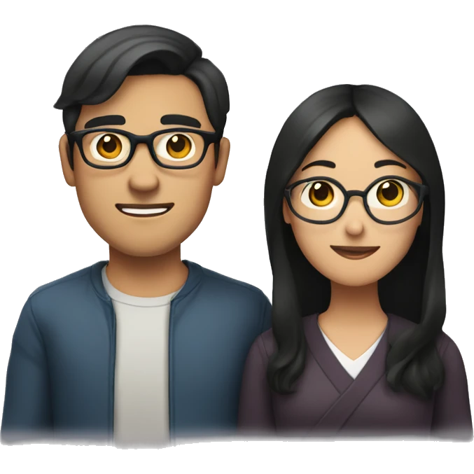 A bespectacled brown-haired man and a black-haired Asian woman holding him emoji